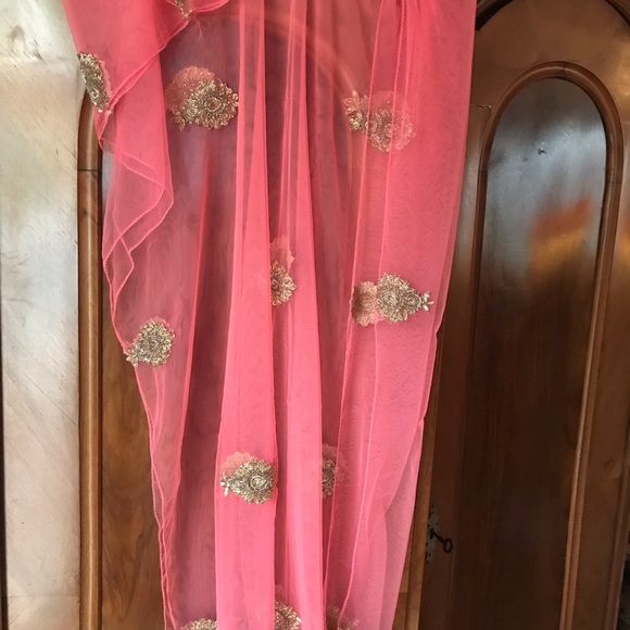 Saree Palace organza silk sari dress with beading & shawl & pants - Picture 6 of 6
